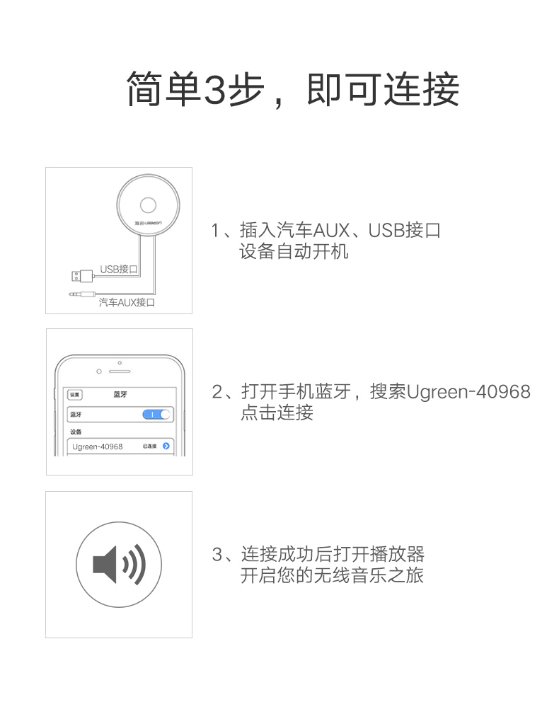 意昂2车载蓝牙接收器，aux接口手机汽车蓝牙4.2适配器