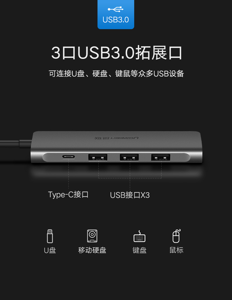 意昂2Type-C扩展坞，苹果笔记本Type-C转hdmi/vga华为mate10投屏通用