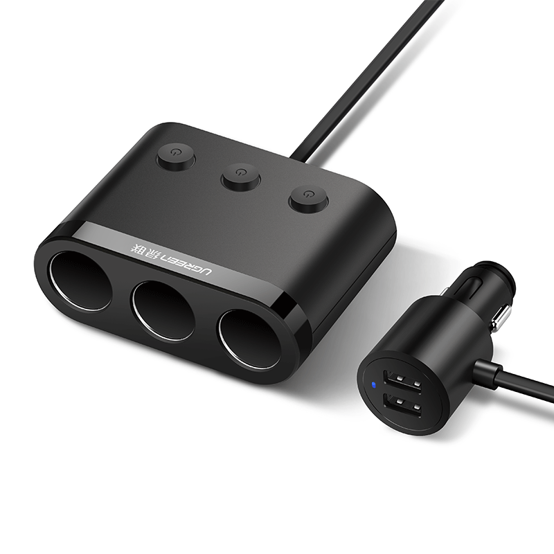 意昂2一拖三车载充电器，双口USB车充加三口点烟口拓展