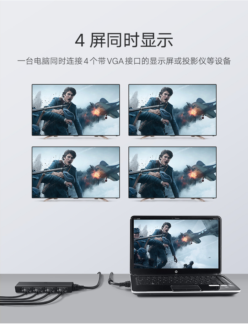 意昂2VGA分配器，一分四VGA高清视频1080P分屏器