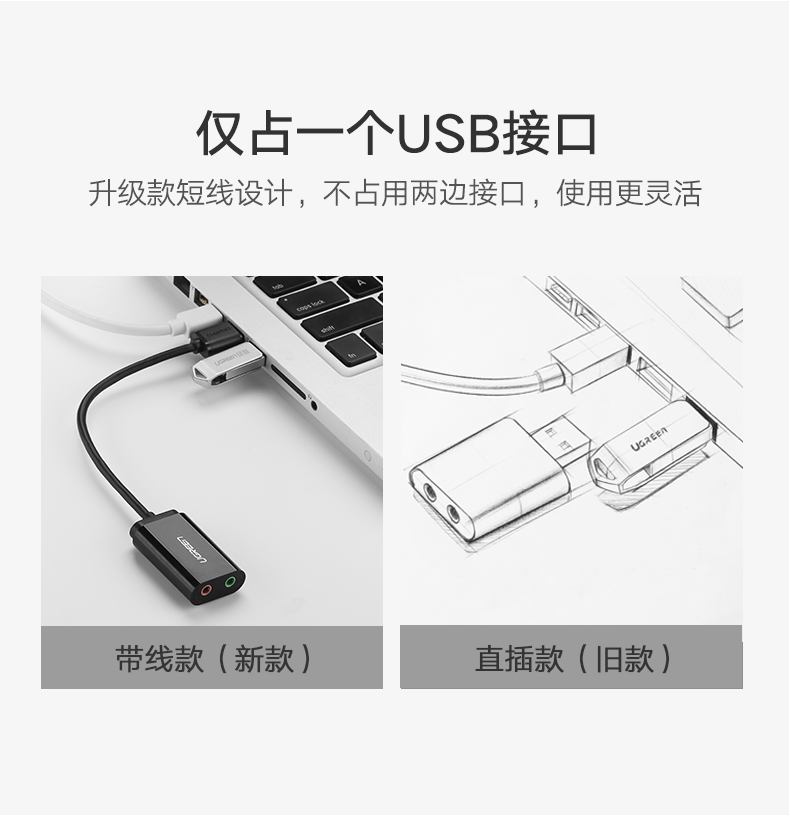 意昂2USB外置声卡，USB转耳机麦克风音响3.5mm音频线