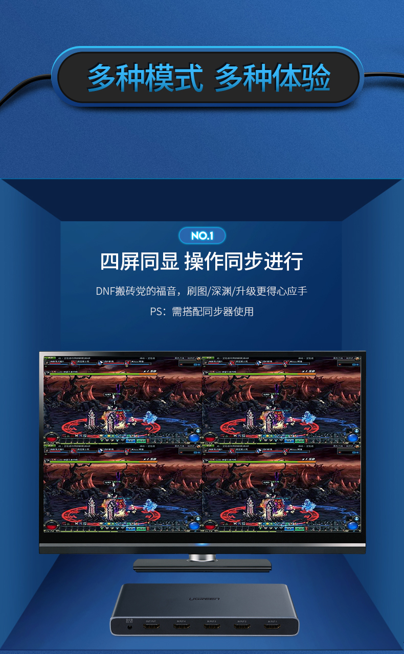 意昂2四进一出HDMI分屏器，地下城疾风之刃工作室代练屏幕切换器
