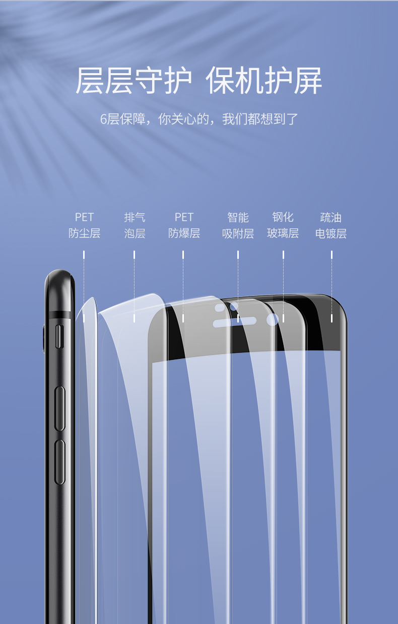 意昂2iPhone 7/8plus钢化膜，全屏包边防指纹手机贴膜