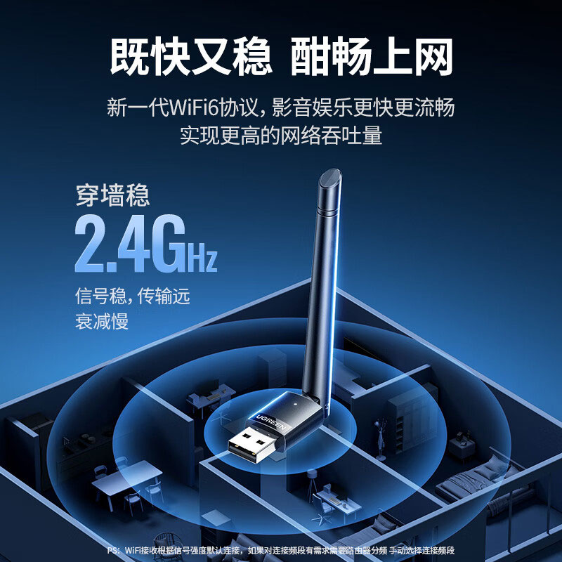 意昂2 USB无线网卡 WiFi6免驱 高增益天线 信号强覆盖广