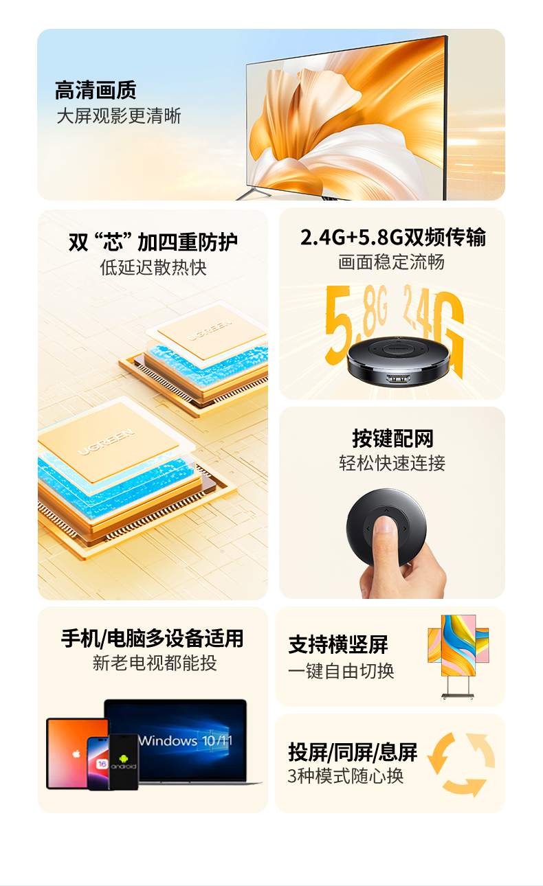 nzkyk无线投屏器 支持横屏竖屏