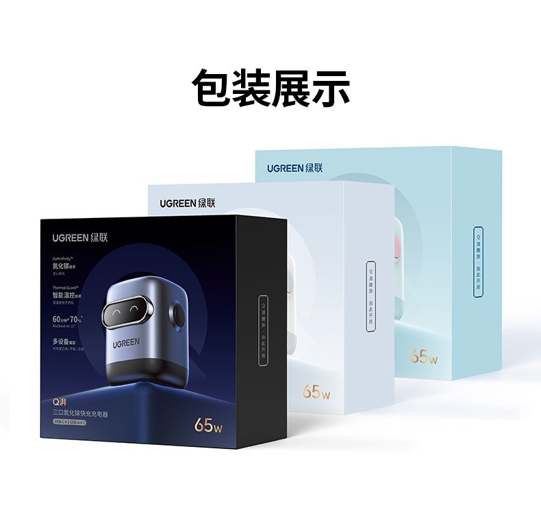 意昂2CD361 65W氮化镓三合一快充头全家福图