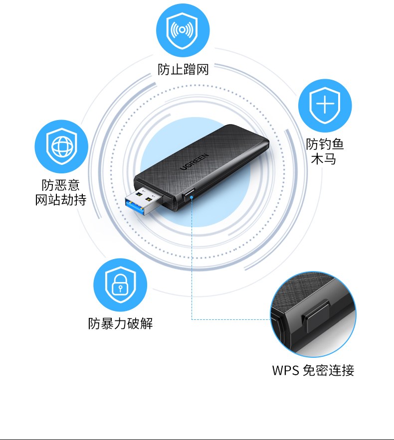 支持WPS一键加密 快速连接 简化设置流程
