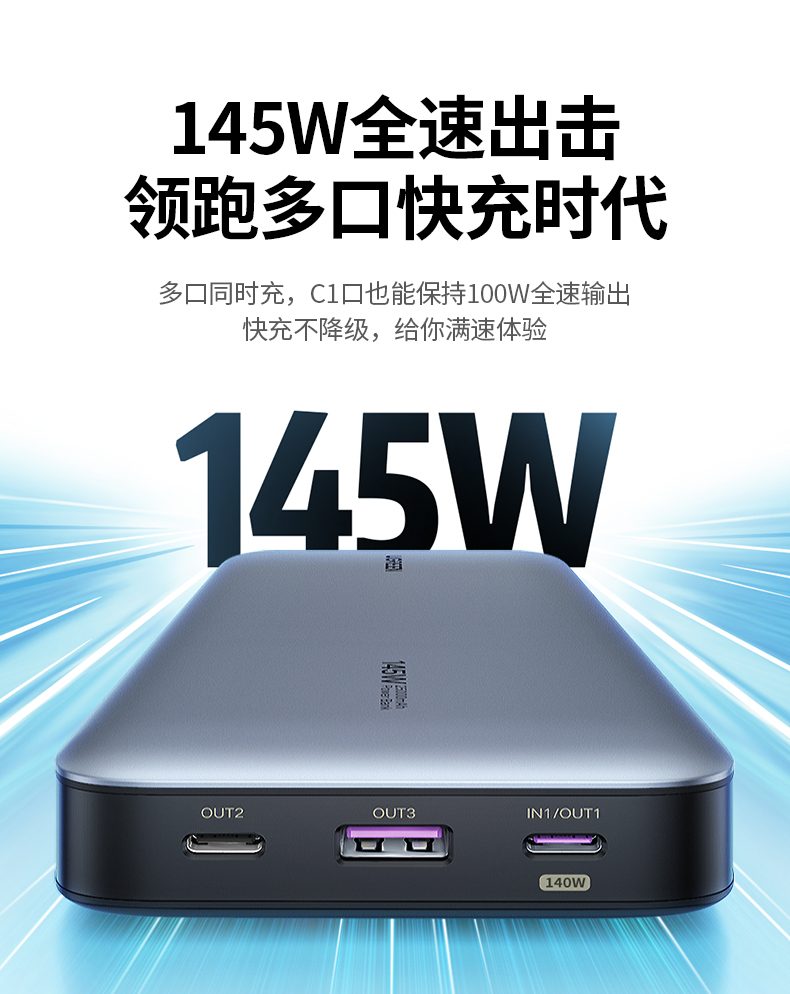支持PD3.1快充协议 140W大功率输出 满足高功耗设备
