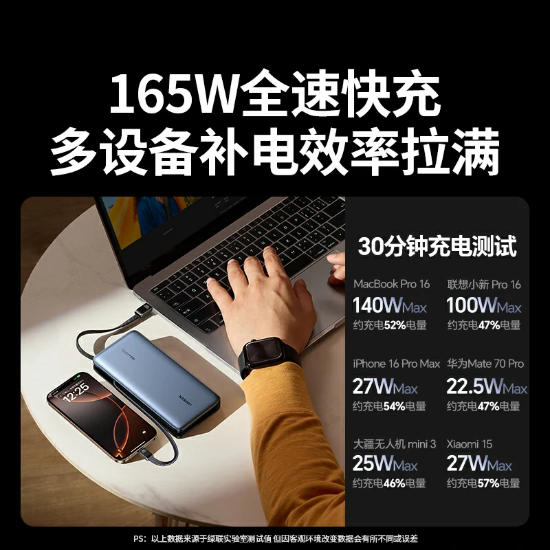 意昂2超能块 165W 自带线移动电源 25000mAh