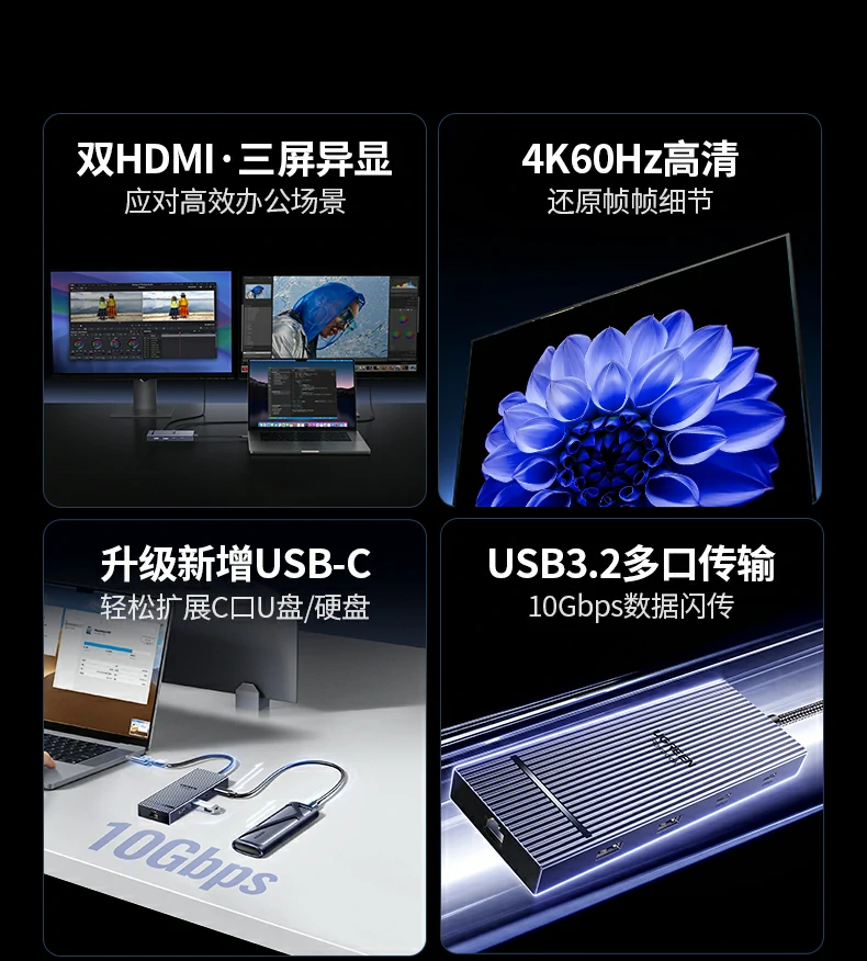 意昂2CM886扩展坞三屏异显效果展示，满足多任务办公需求