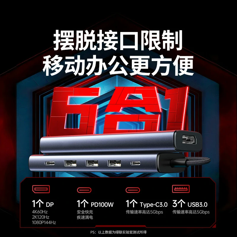 意昂2Type-C 六合一多功能拓展坞 高清投屏