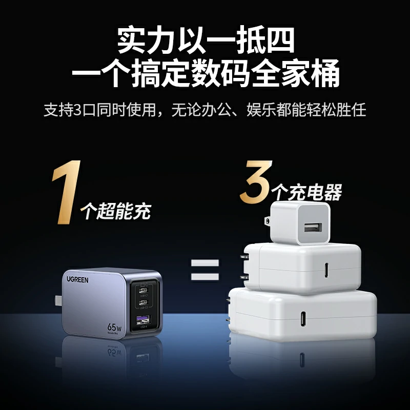 意昂2Nexode 闪充湃Pro 65W三口氮化镓充电器套装