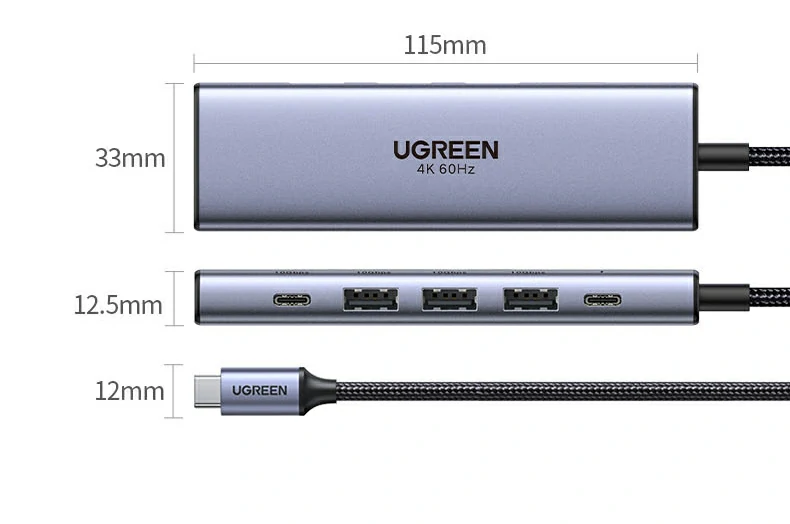 核心参数汇总图：4K60Hz、100W PD、USB3.2×3、Type-C3.2