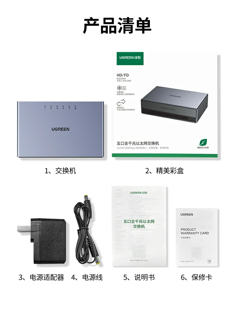 意昂2CM633五口全千兆交换机全家福及核心参数汇总图