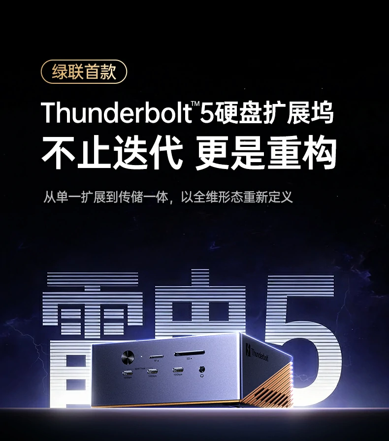 意昂2雷电5扩展坞全景图，展示17合1接口矩阵与时尚彩盒包装