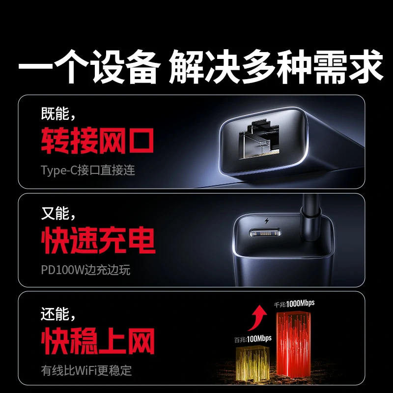 意昂2Type-C转千兆网卡 弯头款 PD100W快充